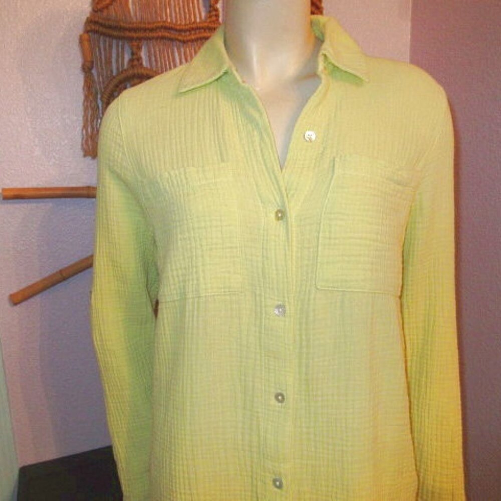 Magaschoni Organic Cotton Gauze Shirt Dress S Muslin Button Up Coastal Resort - Picture 2 of 12